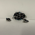 Vintage Costume Jewelery Earings and Brooch black and transparent Rhinestones
