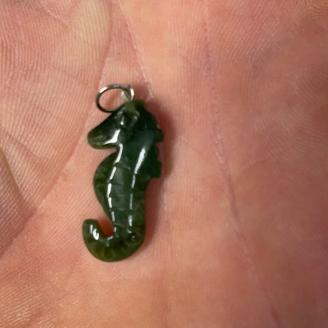 Vintage Green Jade seahorse pendant. See description. Free shipping